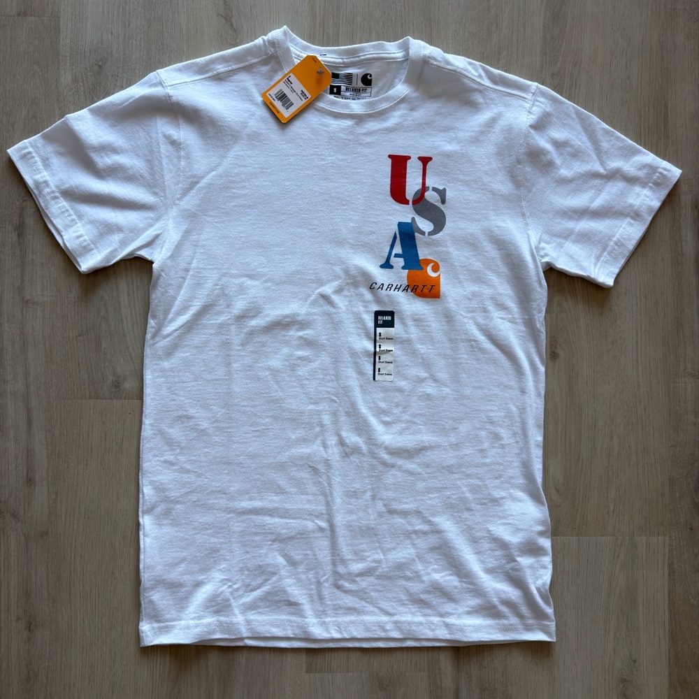 Carhartt Men’s Small Relaxed Fit Midweight Short Sleeve USA Graphic Tshirt White